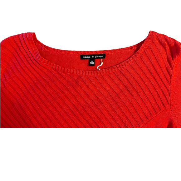 Cable & Gauge Red Ribbed Scoop Neck Sweater Womens Size M - Picture 2 of 9